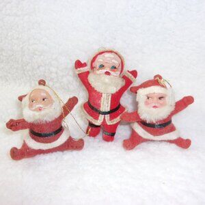 HXS-139 VINTAGE SET OF 3 FLOCKED SANTA ORNAMENTS